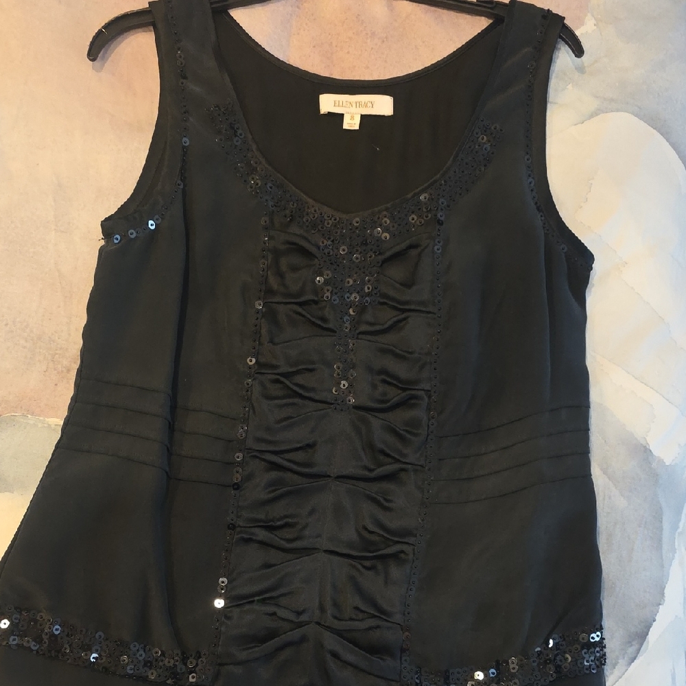 Ellen Tracy Black Sequin Embellished Blouse